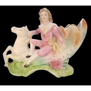 Victorian Boy on Horse Shell Bisque Planter by Wales Chinaware made in Japan